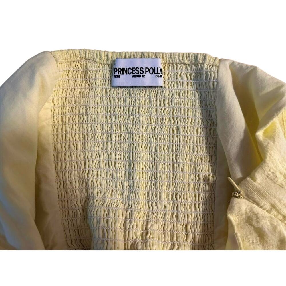 Princess Polly Dasha Cotton Yellow Fit Flare Sleeveless Square Neck Mini Dress-8 - Picture 4 of 12